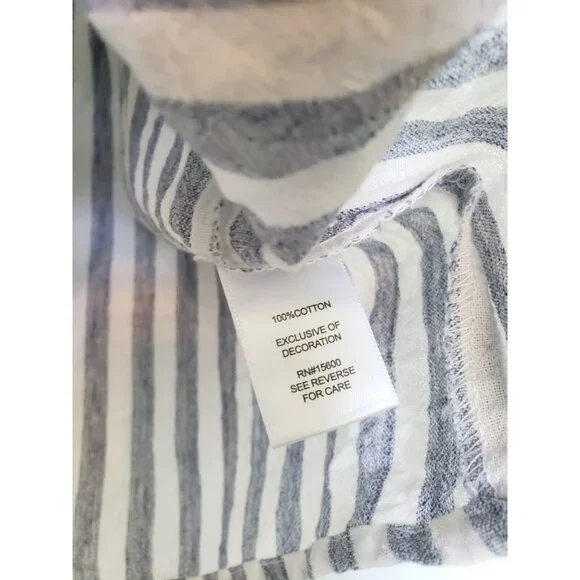 Kate & Sam Women 2XL Top Button Front Blue Stripe Floral Embroidery Coastal Boho - Picture 6 of 6